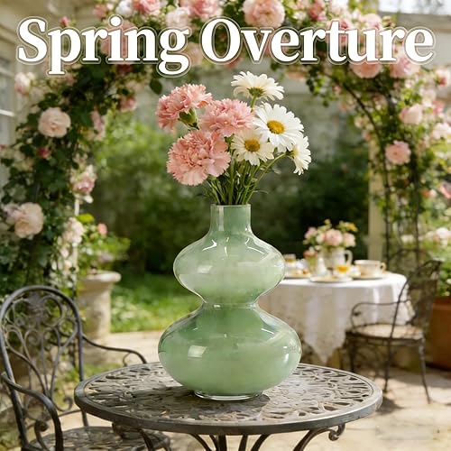 Miniatura 7 de Jarrón de cristal manual, jarrón moderno, Jarrones Decorativos para Sala, para mesas de comedor, salas de estar, oficinas. Verde 5.1 x 7.5 pulgadas