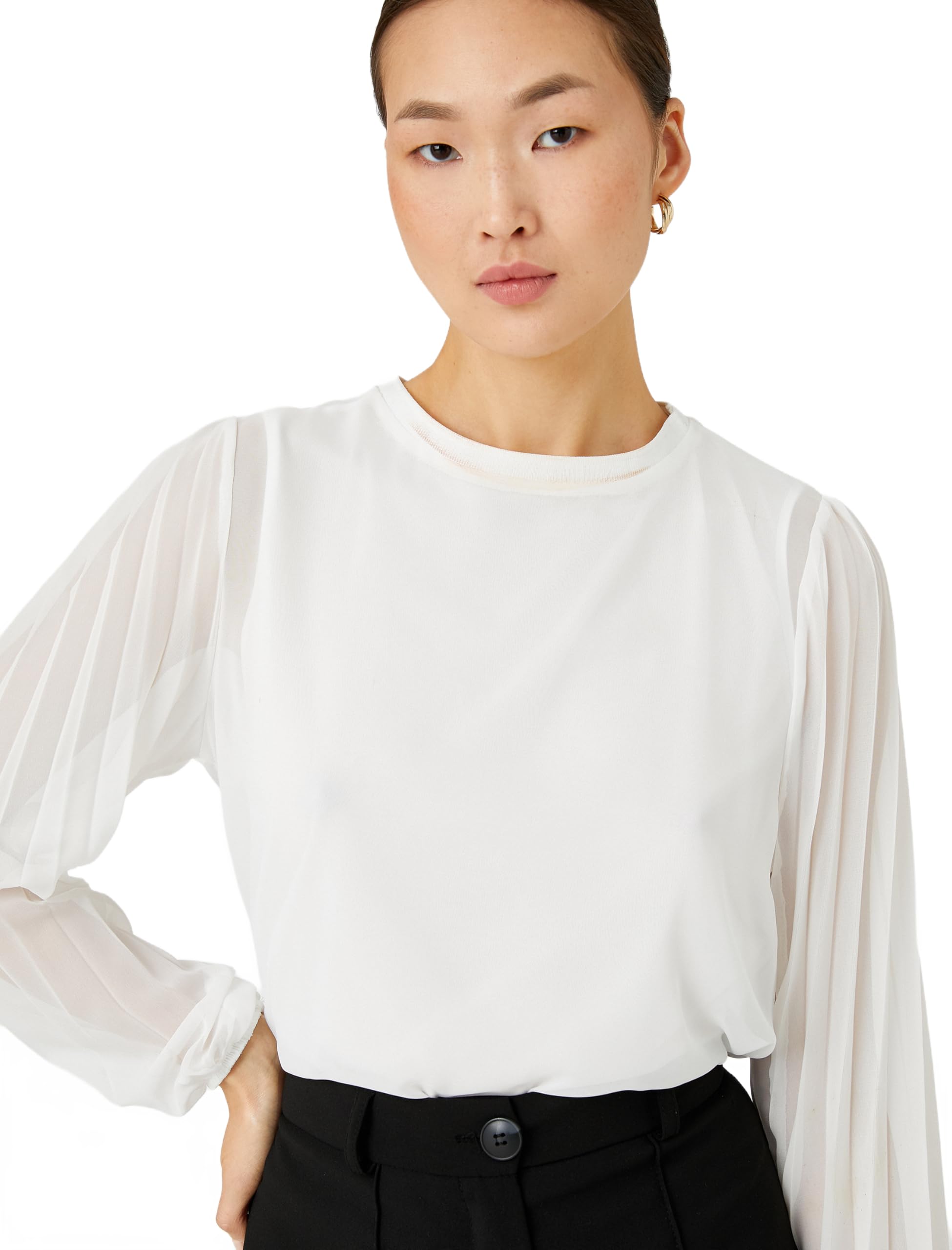 Koton Damen Pleated Sleeve Crew Neck Chiffon Blouse