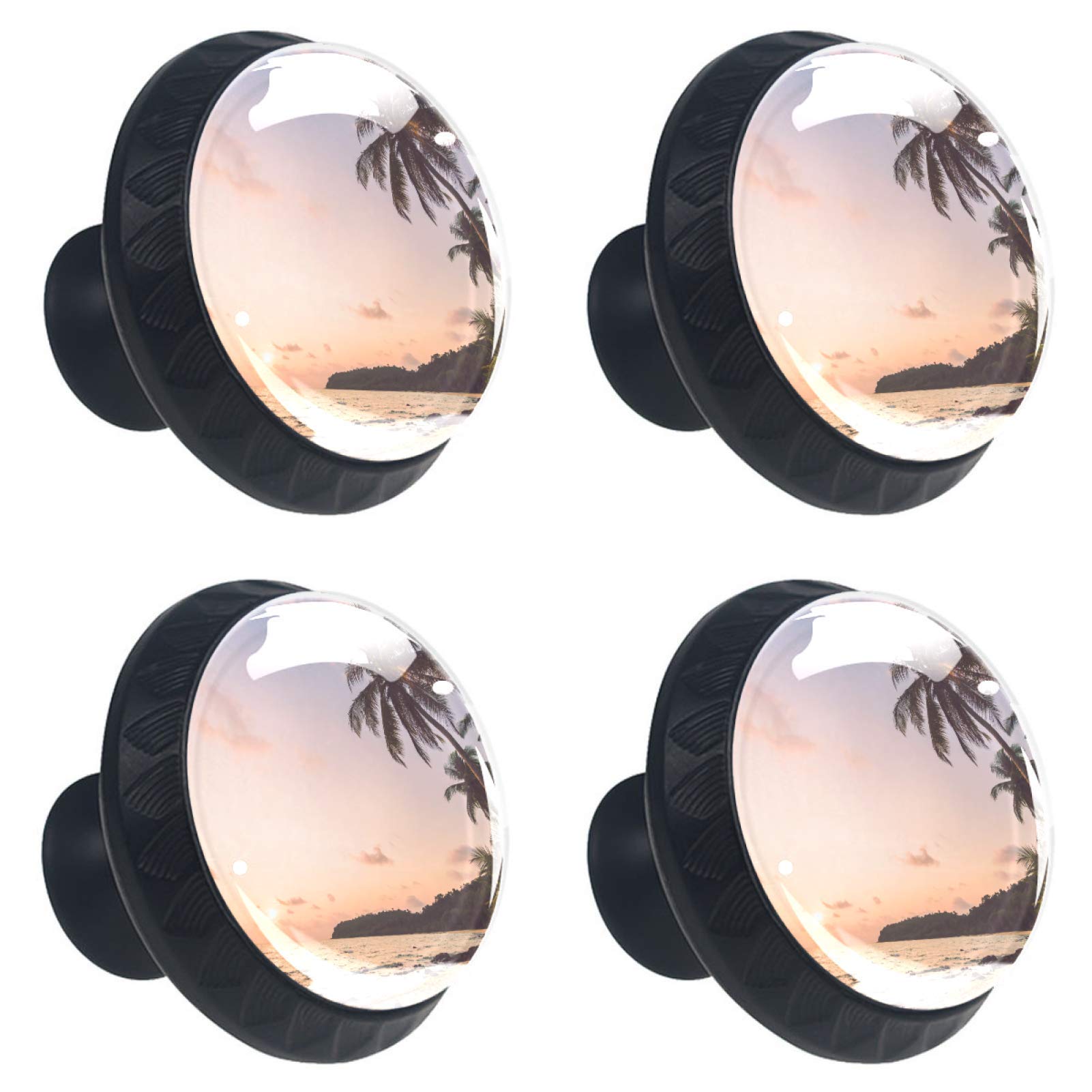 Boutons d'armoire ronds en verre 30mm style plage pour tiroir et commode lot de 4
