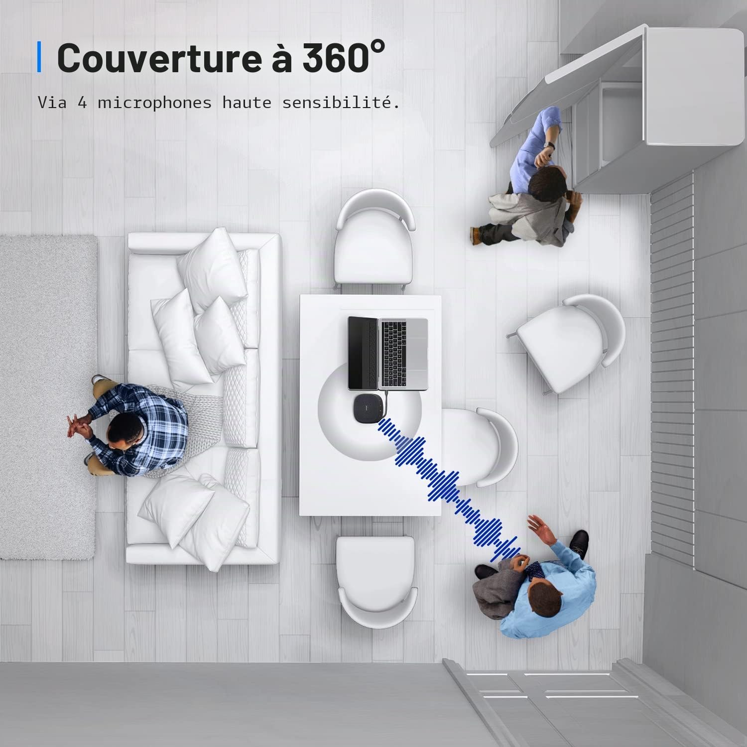 Anker PowerConf S330, Haut-Parleur USB avec Microphone de conférence | Pour le télétravail, amélioration de la voix, Plug and Play, couverture vocale sur 360° via 4 micros, son puissant