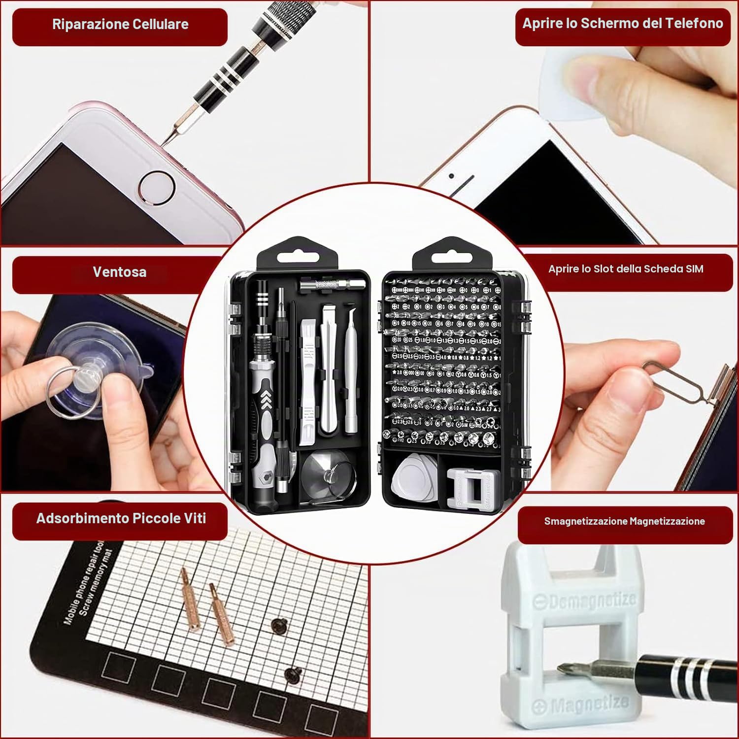 115 in 1 Set Cacciaviti di Precisione, Piccolo set di Bit Cacciaviti, Kit di Utensili per Riparazioni Elettroniche Fai da te, Computer Portatile, iPhone, Computer, Micro PC, MacBook, PS4