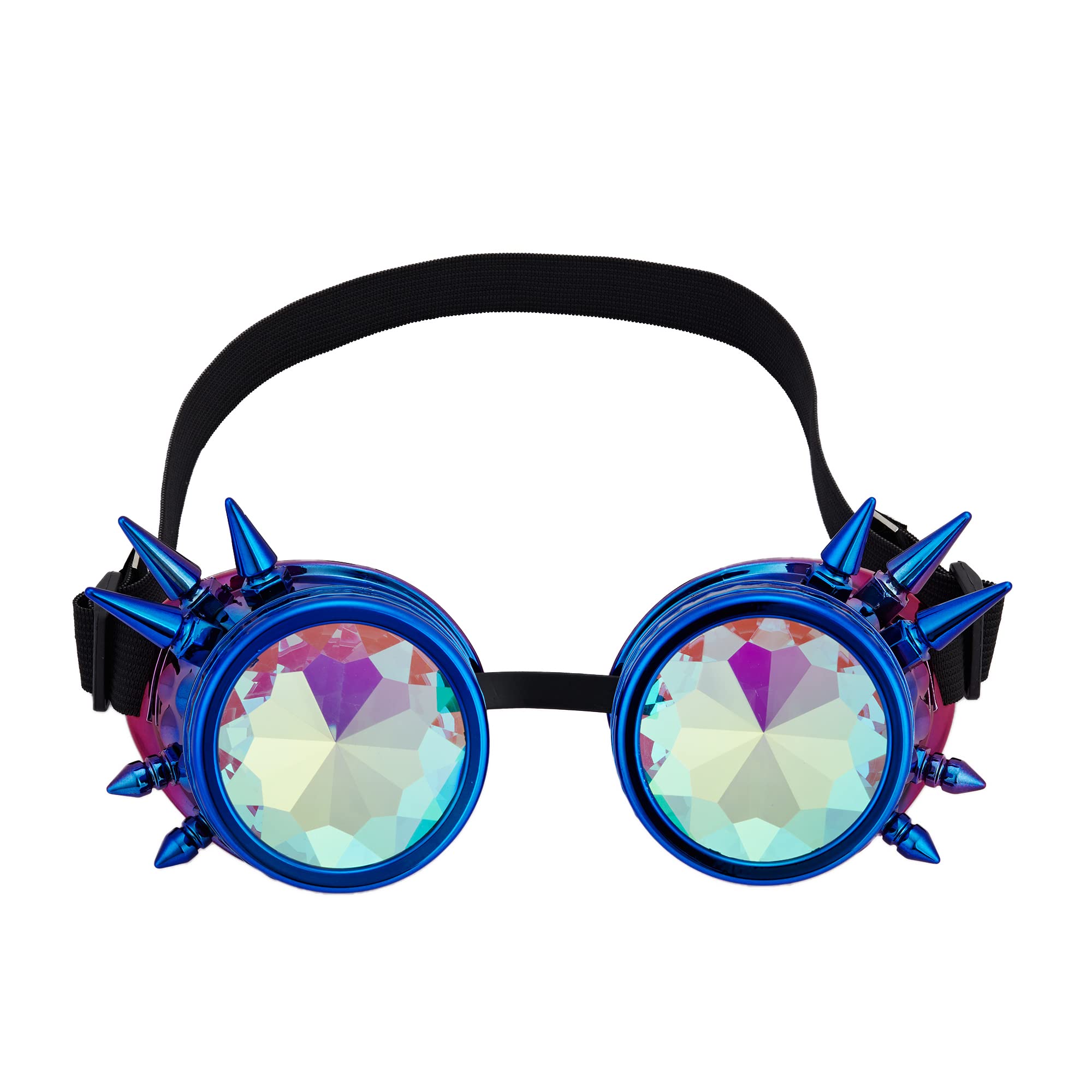 OMGREAT Kaleidoscope Glasses for Raves Steampunk Goggles with Rainbow Prism Diffraction Crystal Lenses, Blue Purple (Spiked) - Image 7