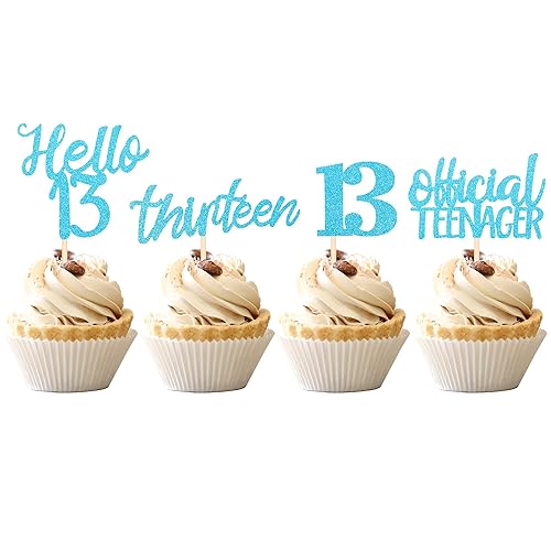 Miniatura 80 de 24 piezas de decoraciones oficiales para cupcakes de cumpleaños número 13 Hello 13 Thirteen Cupcake Picks 13th Birthday Cake Decor Supplies Black