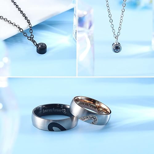 Miniatura 5 de ZELORES Collares a Juego para Parejas Collar con Colgante para Mujeres y Hombres Anillos de Promesa a Juego Juego de Colgantes Collar de Pareja de