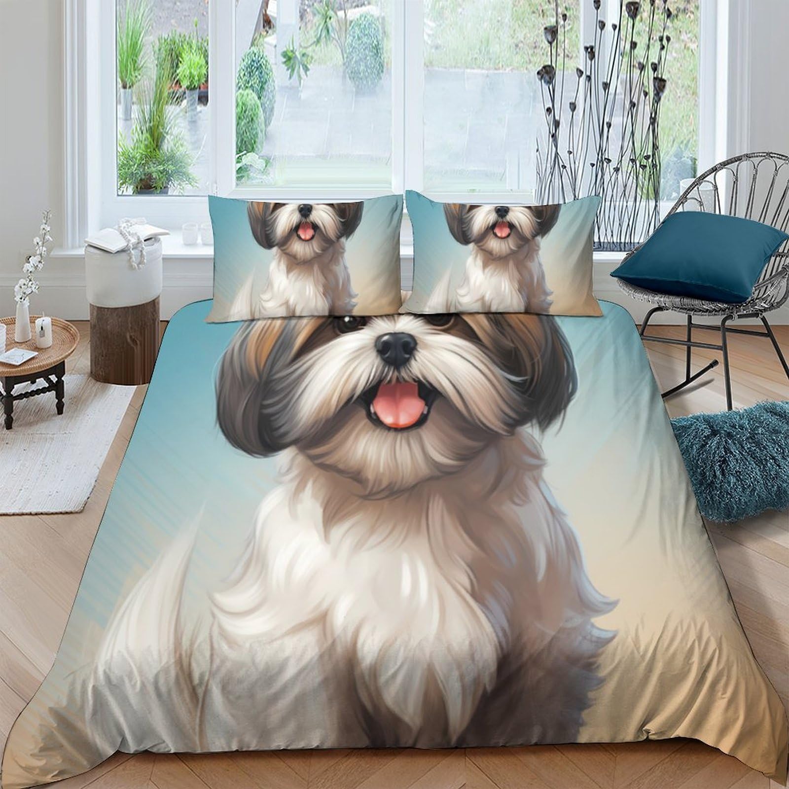 Ctjqhvkz Style-2 3D Printed Shih Tzu Dog Fitted Sheet Microfiber Soft Bed Cover For Bedroom Guest Room Mattress Protection Decor Single（135X200cm）
