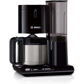 Bosch Styline TKA8A053 Filter Coffee Machine Aroma Sensor Stainless Steel Thermal Jug 1.1 L for 8-12 Cups Automatic Shut-Off Descaling System Drip Stop Removable Water Tank 1 L 1100 W Black