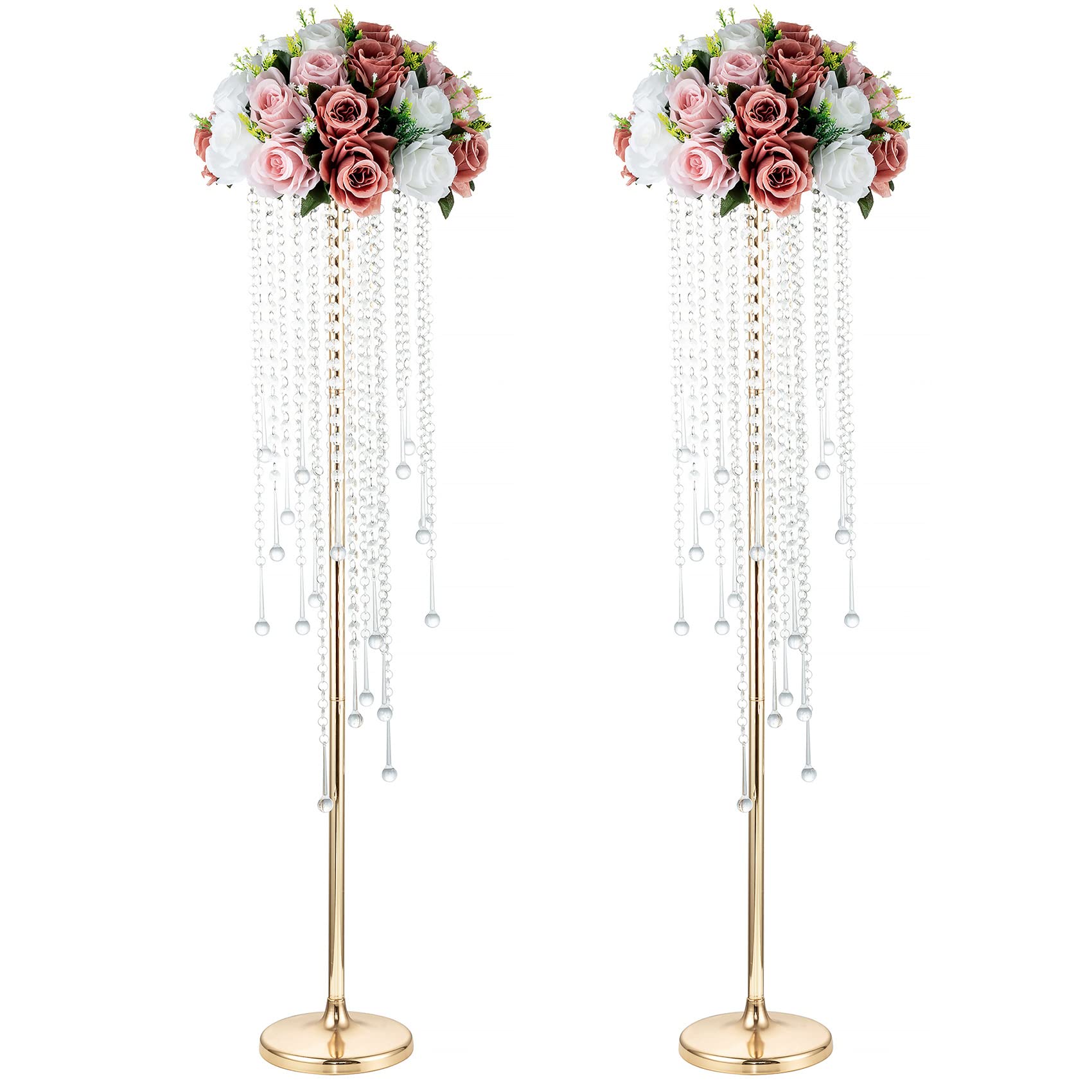 NUPTIO Jarrones de Boda Centros de Mesa - 2 Piezas 100cm Alto Florero Oro para Flores Cristal Flores Metal Bodas para Fiesta de Cumpleaños Aniversario Pasillo Decoración de la Sala de Estar
