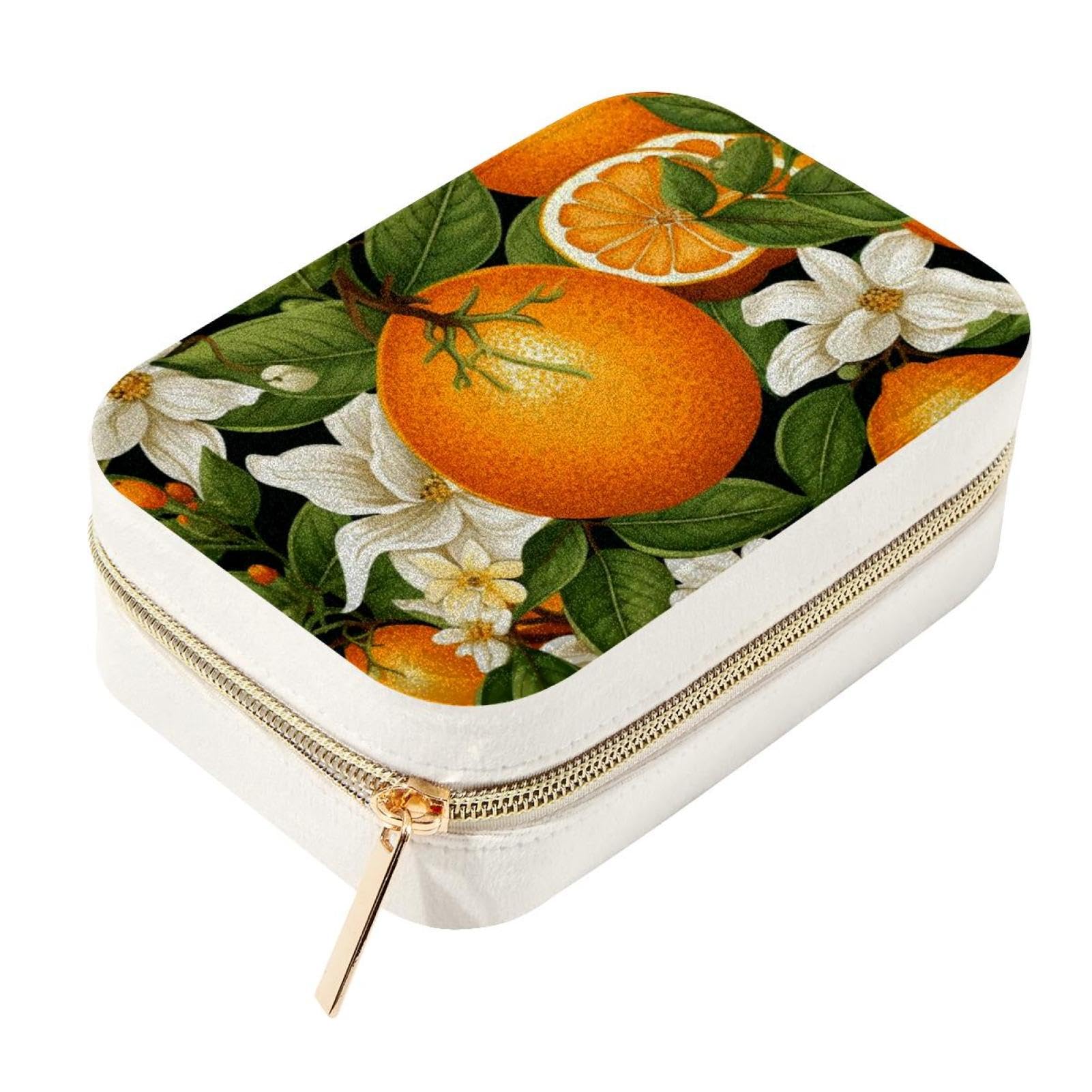 Organiseur de boucles d'oreilles en velours orange, étui zip de voyage pour bijoux