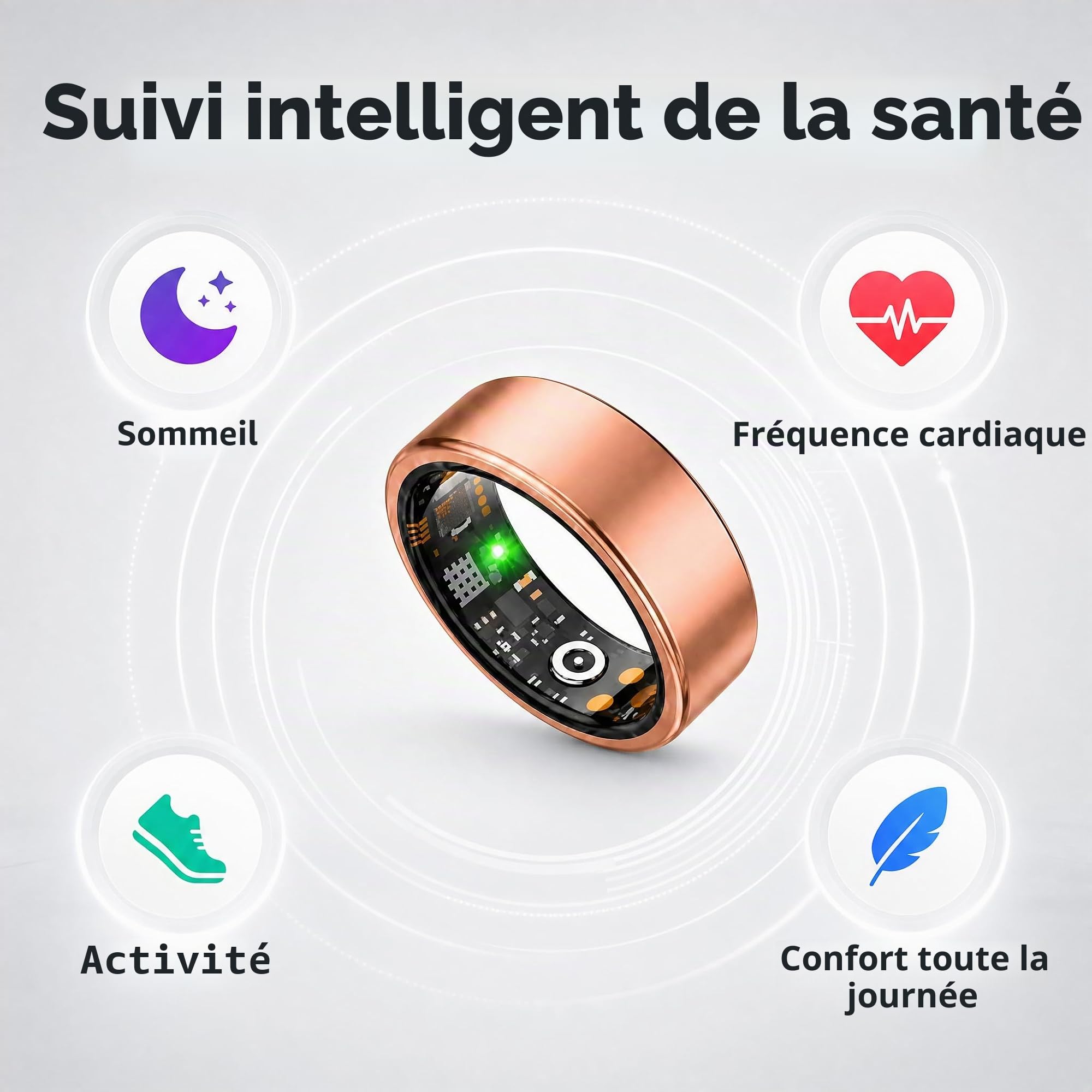 BLESYS Bague Connectée Homme Femme avec Suivi du Sommeil, SPO₂ et podomètre