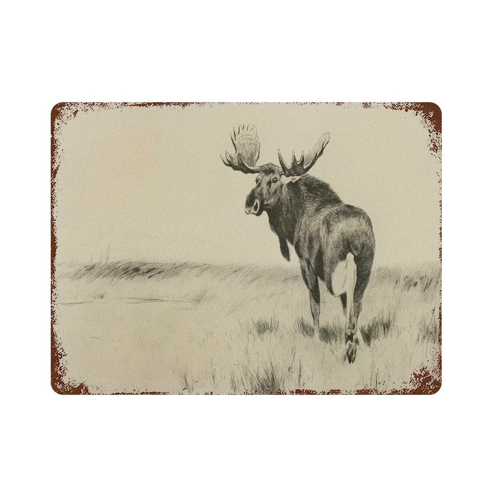 xiaoxiaoshen MOOSE RUSTIC Sketch S Cabin Original Vintage Work Wall Decor Art Metal Tin Poster Modern Home Decor Art Home Bar Shop Decorations Vintage Sign 30x40cm