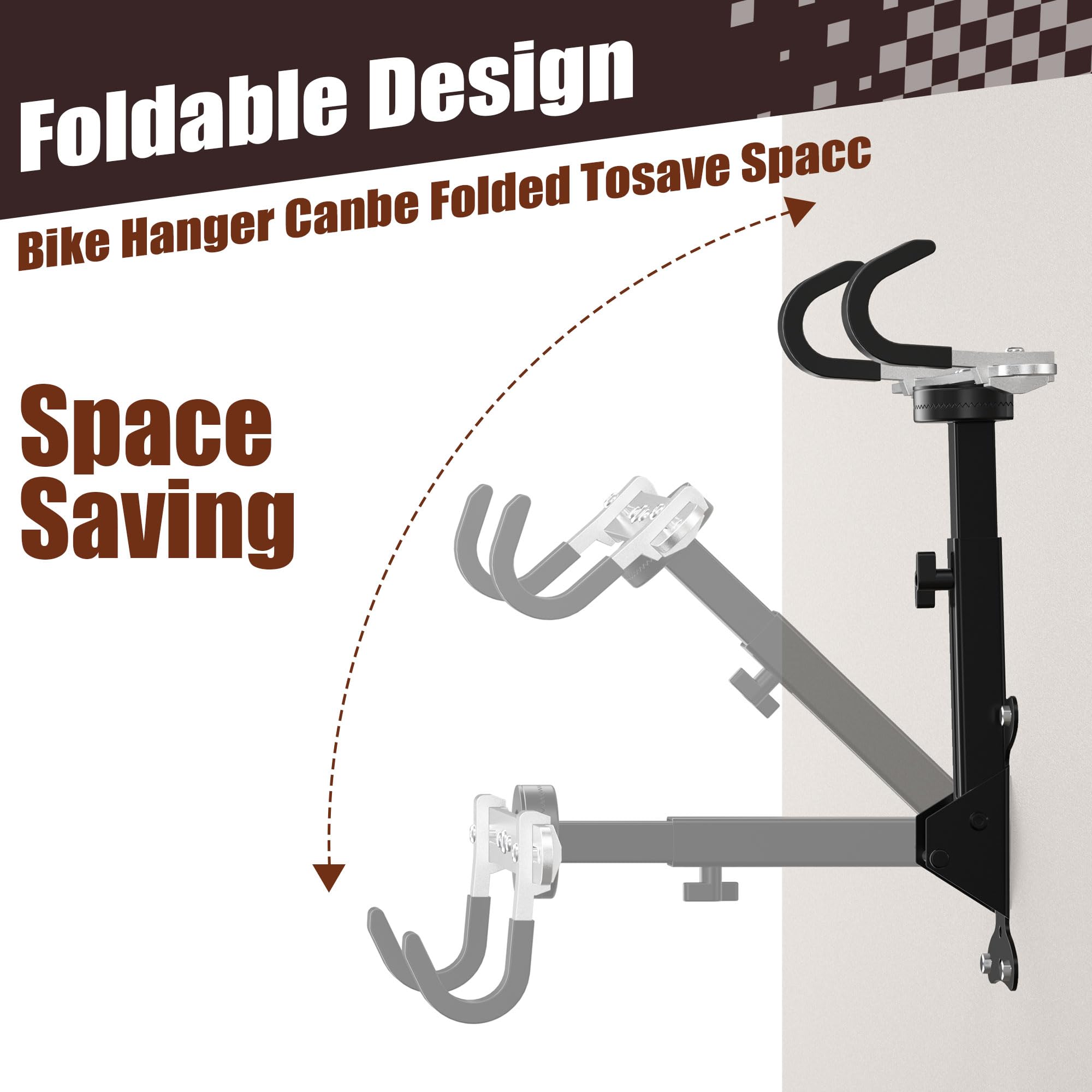 Bike Wall Mount Hanger for Garage, Heavy-Duty Durable Aluminum Alloy Horizontal Bicycle Storage Rack with Adjustable Hook, Hold up to 66lbs, for Road Mountain Hybrid Bikes in Garage