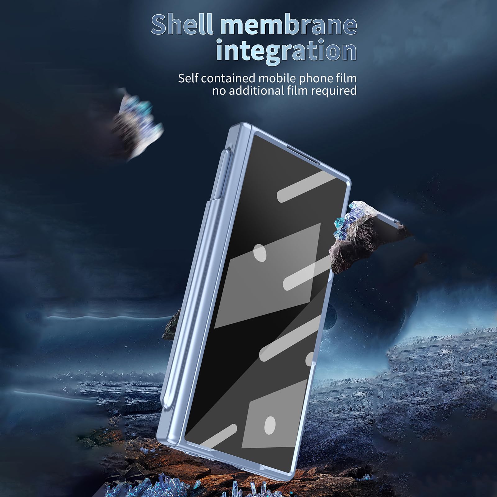 Magnetisch Hülle für Samsung Galaxy Fold 8 Ultra, Galvanik Gefrostet | All-inclusive Glas Bildschirm Objektiv Scharnier Schutzhülle mit Stift Halter Handyhülle,Schwarz,Fold 8 Ultra