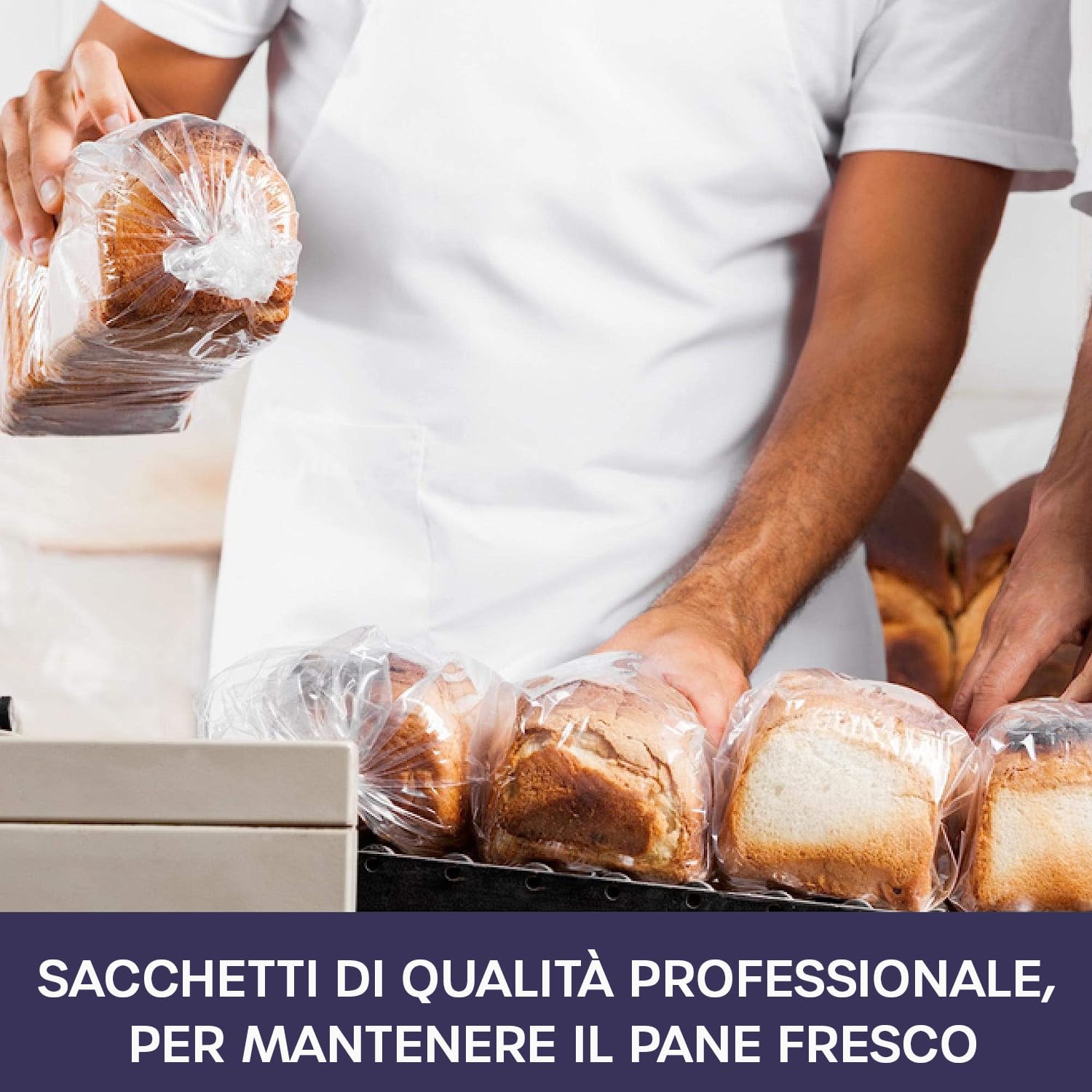 Volila Sacchetti Trasparenti Per Alimenti 45x20x10 Cm | 150 Pezzi Con Legami Torsione Oro | Per Pane, Tostato, Forno - 3