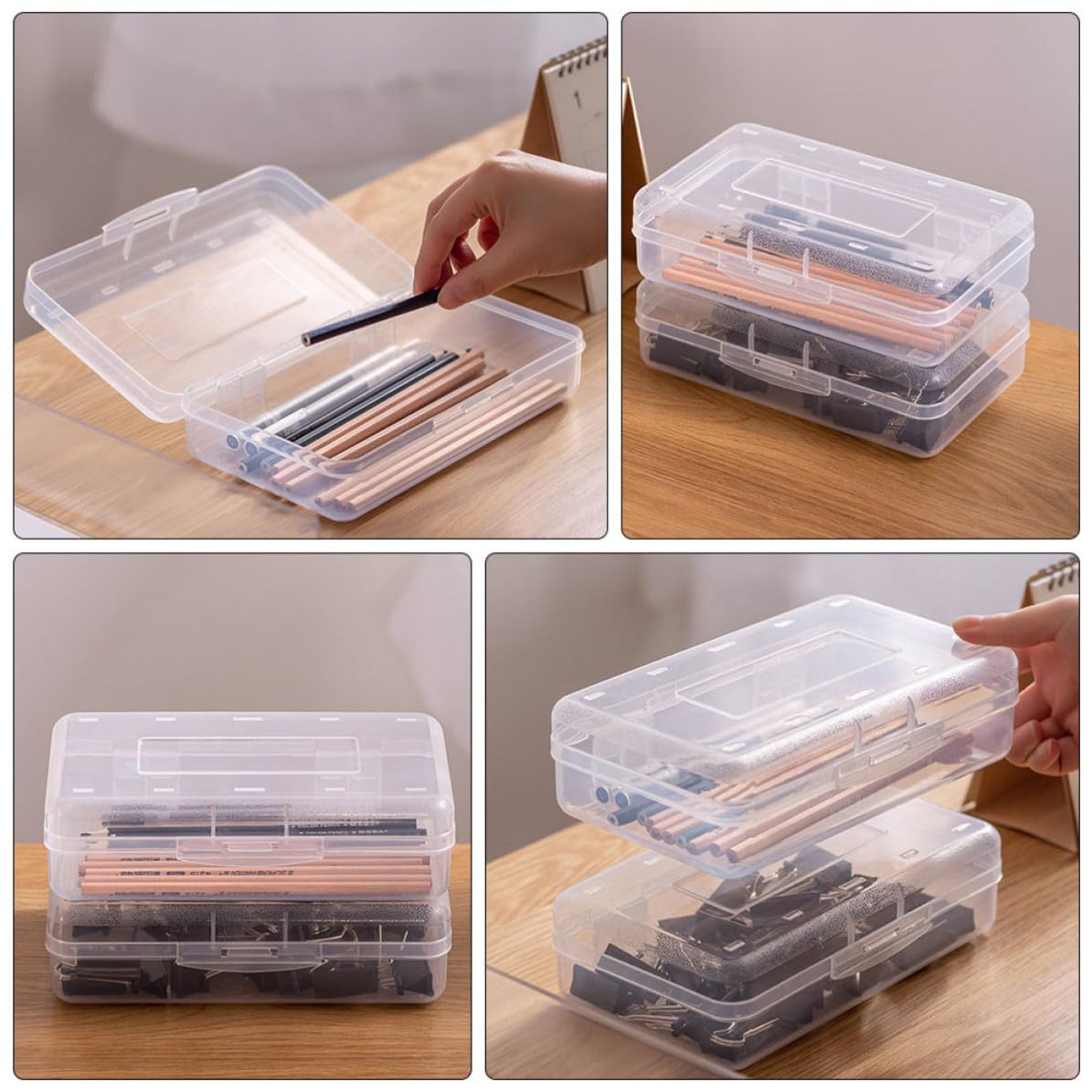 Set 6 Astucci Portapenne in Plastica Trasparente Impilabili, Contenitori Semplici e Pratici in Pp per Organizzazione di Cancelleria