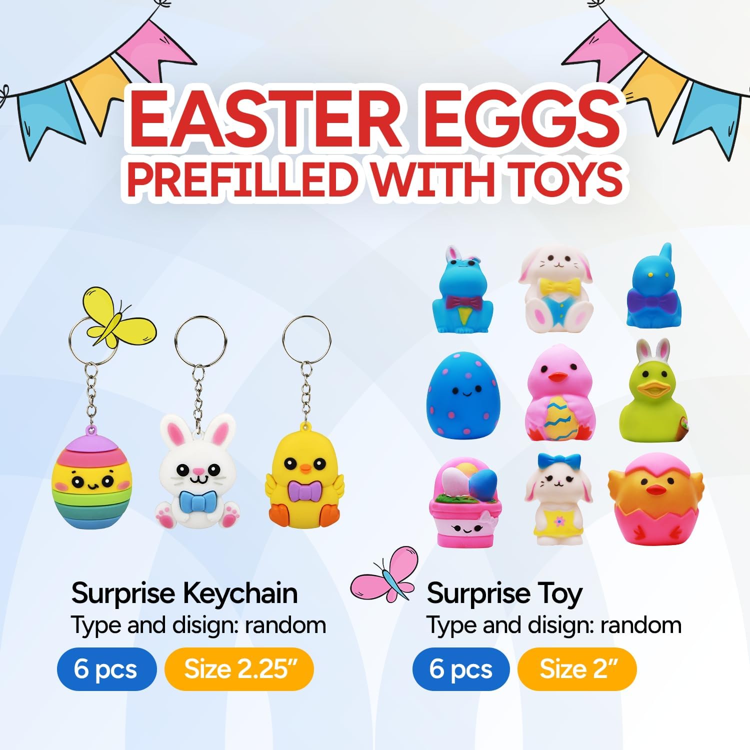 Easter Eggs for Easter Basket Stuffers - 12 Prefilled Easter Eggs with Toys - Large 3" Plastic Easter Eggs in Box - Easter Gifts for Kids - Easter Eggs Filled with Surprise Toy