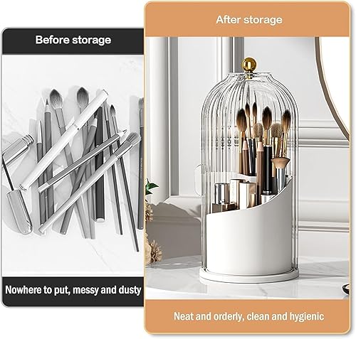 Miniatura 6 de LELEBEAR Soulona Organizador de maquillaje, Soulona Elegante organizador de maquillaje giratorio de 360, soporte para brochas de maquillaje cubierto