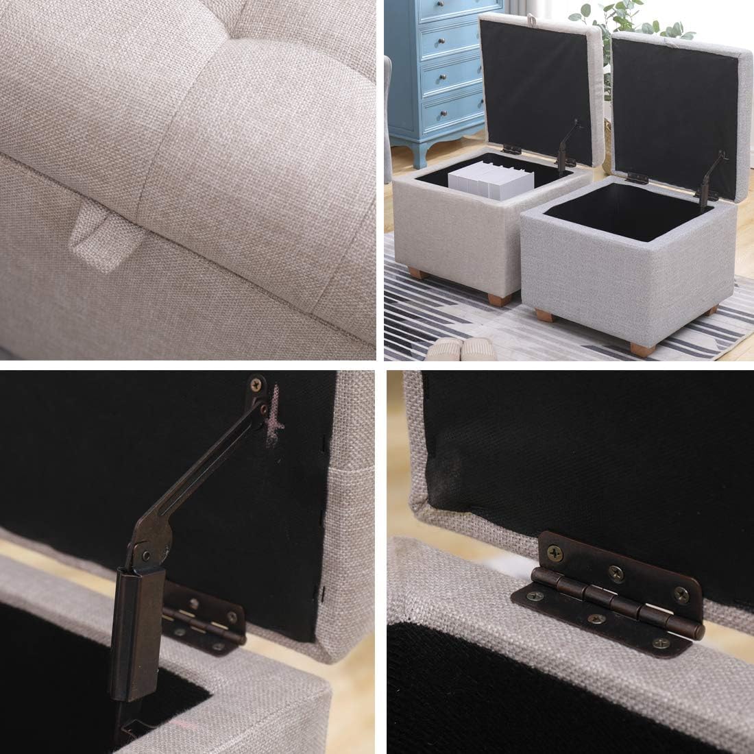 Pouf quadrato pieghevole con contenitore imbottito cubo ottomano con gambe in legno, perfetto per soggiorno, camera da letto, cucina, giardino, poggiapiedi versatile e decorazione elegante