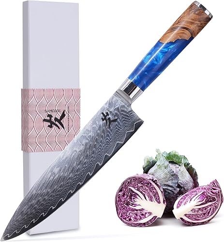 Miniatura 26 de SAMCOOK Kiritsuke Cuchillo de chef – Cuchillo profesional afilado de Damasco de 8 pulgadas – Cuchillo japonés VG-10 de acero inoxidable de alto