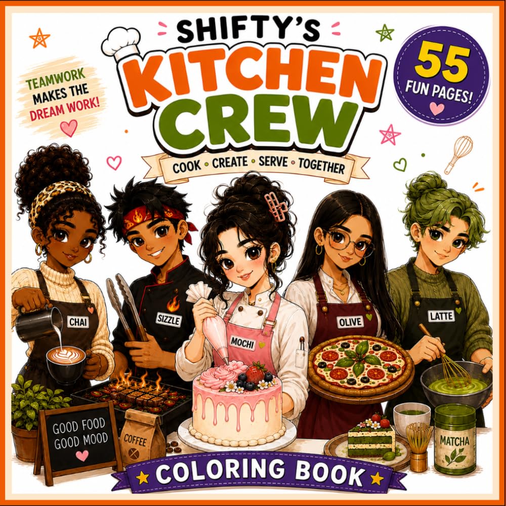 Shifty's Kitchen Crew Coloring Book: 55 Fun Pages of Cooking Adventures, Cozy Kitchens and Foodie Fun