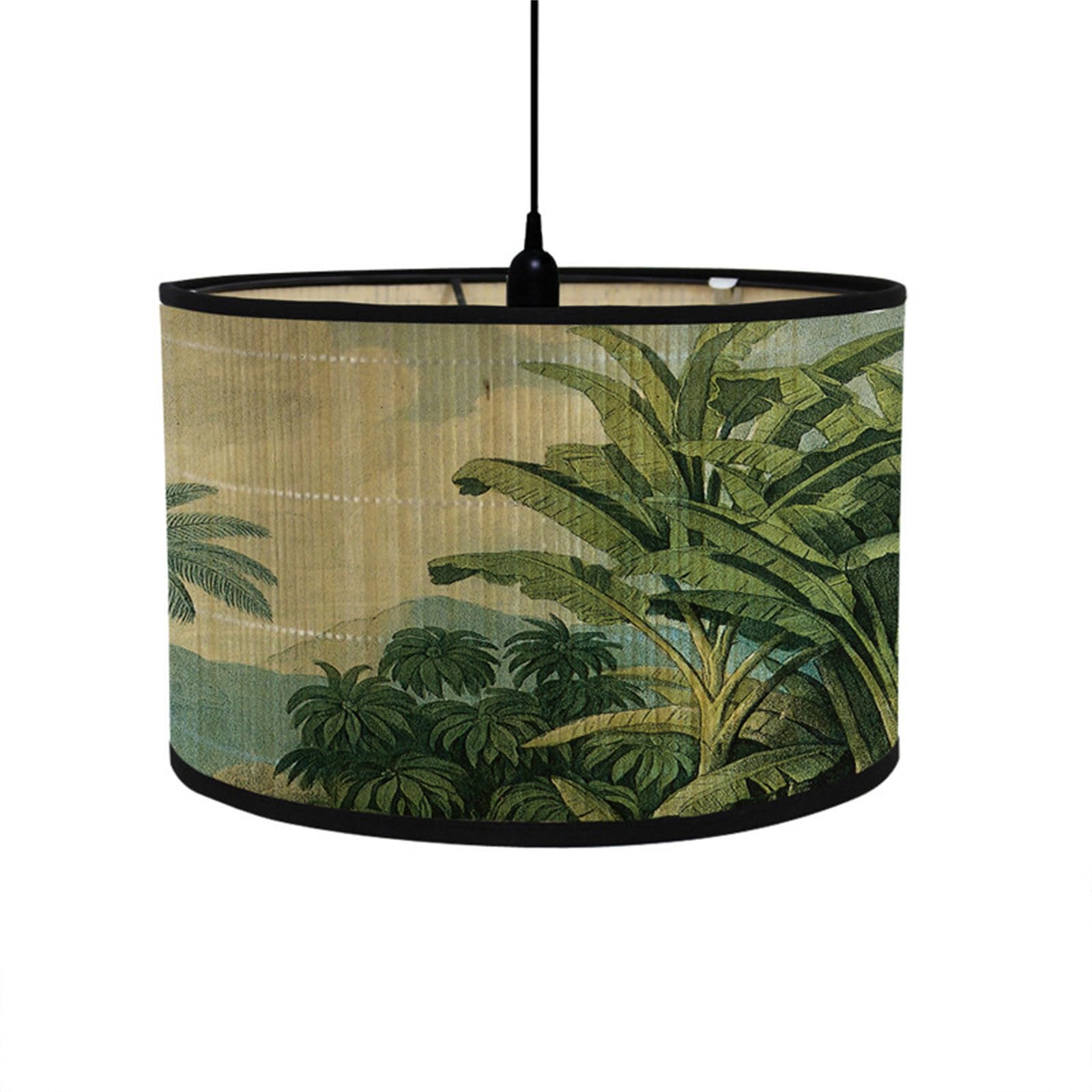 Morbuy Bamboo Lampshade for Table Lamp,Tropical Leaves Pattern Vintage Style Diameter 30cm Wooden Bedside Light Lampshade Light Shades Wall Light Lamp Shades, Desktop Accessories (Banana Tree)