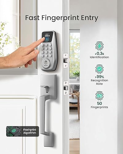 Miniatura 2 de DESLOC Cerradura de puerta de entrada sin llave C110 con juego de manija y pantalla (pantalla inteligente), cerraduras de puerta de huellas