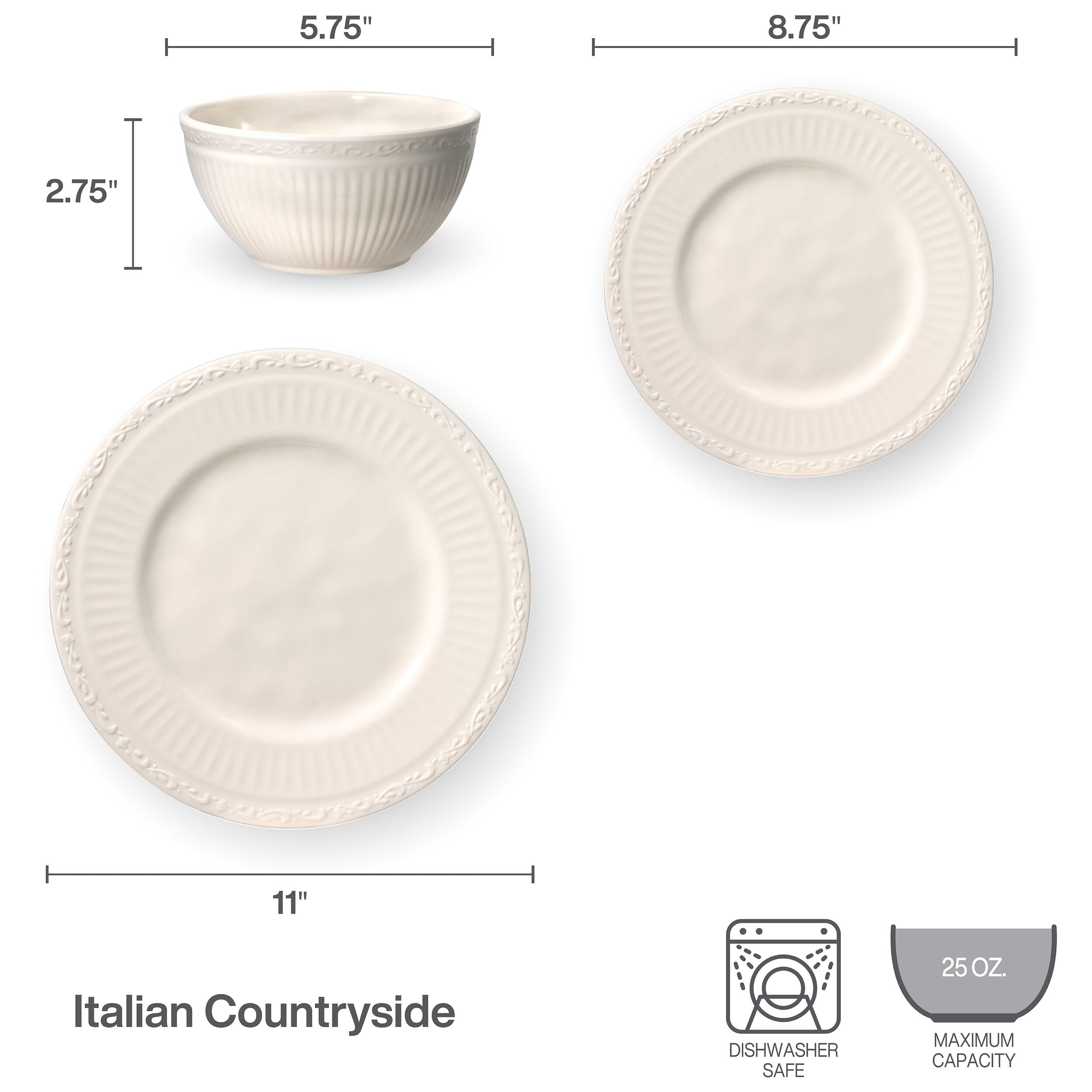Mikasa Italian Countryside - Juego de vajilla de melamina de 12 piezas para exteriores, servicio para 4 personas