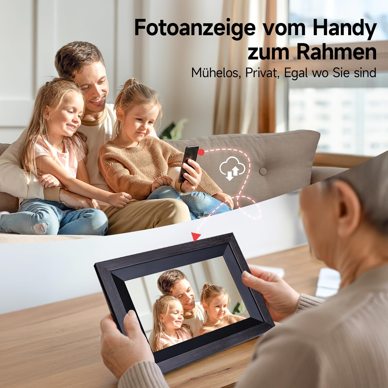Digitaler Bilderrahmen, Rollei Smart Frame WiFi 105 10,1 Zoll Frameo WLAN Digital Photo Frame 1920x1200 Touchscreen 32GB Speicher Holz Schwarz Digitaler-Bilderrahmen-Digital-Elektronischer-Fotorahmen