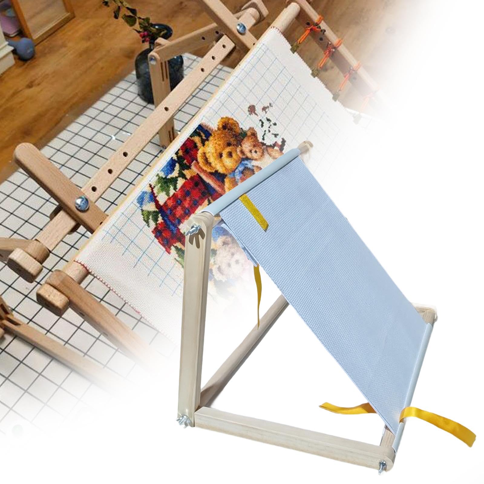 Supporto da Tavolo per Ricamo, Supporto per Ricamo a Punto Croce, Strumento per Ricamo in Legno, Accessori per Cucito, Telaio per Punto Croce da Tavol, Dadi Metallici