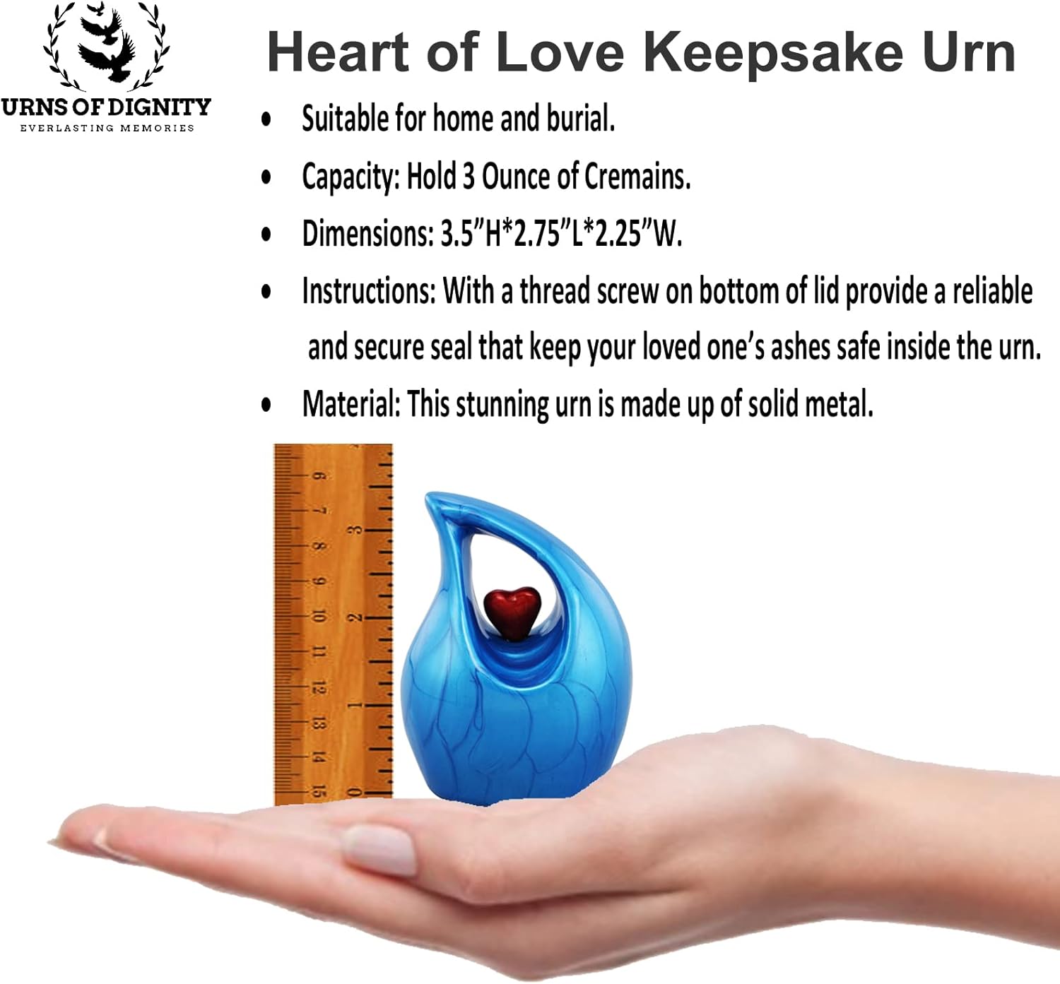 Keepsake Urn for Human Ashes – Heart Design Memorial Urn, Small Cremation Urn, Funeral Urn for Women & Men, Home Display or Burial (Non-Customize, Keepsake 1)