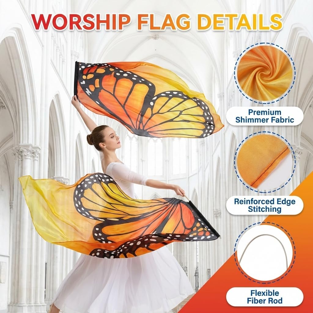 Adjustable Worship Flagpole for Dancing Flags, Religious Ceremonies, Weddings, Festivals & Outdoor Events, 2 Rods, Collapsible, Windproof German Steel for Durability, Easy Storage, Butterfly