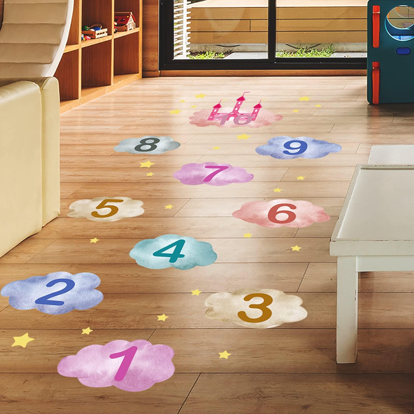 HUANLE Kids DIY Lattice Floor Sticker Hopscotch Footprint Room Decor Number Brain Games Sticker Digital Pathway Art Floor Tile Decals Puzzle Games Party Social Decor for Baby Room Classroom Nursery