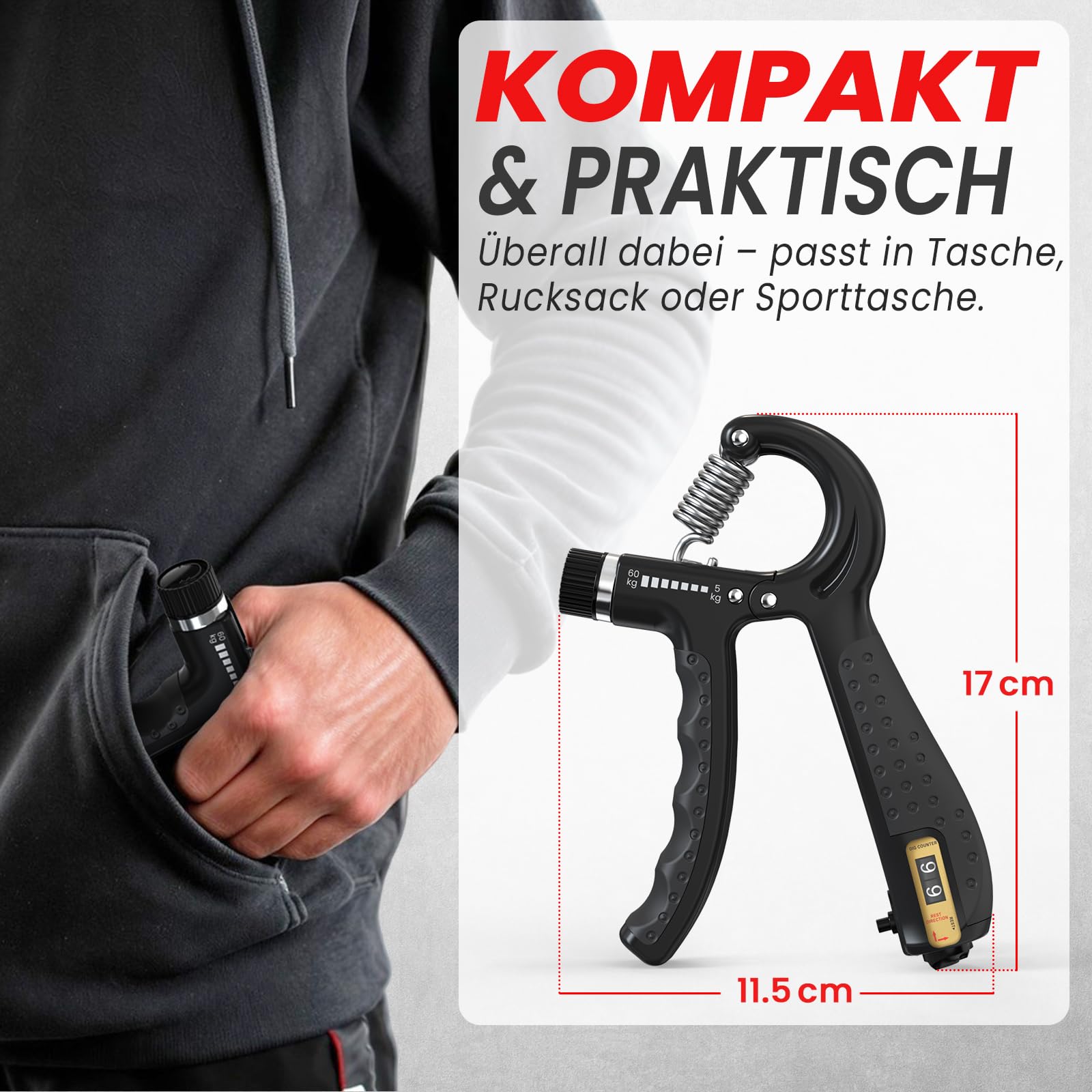 FUNFLEX Handtrainer Fingertrainer, Verstellbares Griffkraft Trainer Set -5-Teilig- Unterarmtrainer, Fingerstrecker Neopren Handgelenk Band - Finger Grifftrainer - Grip Ring, Hand & Unterarm Training