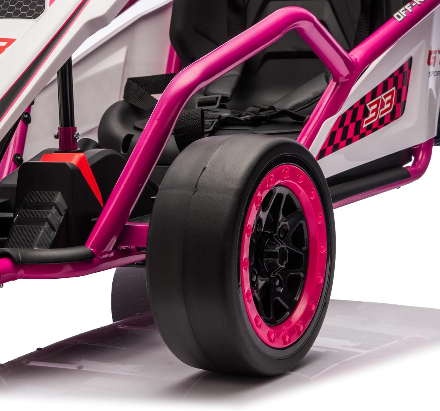 24V 8.5 MPH Electric Go Kart for Kids, 400W Powerful Drift Kart w/Front EVA Wheel & Metal Frame, Ride on Toy w/Music & Lights, Suspension, 2 Speed, 5 Point Harness, Crazy Cart for Ages 6+, Pink