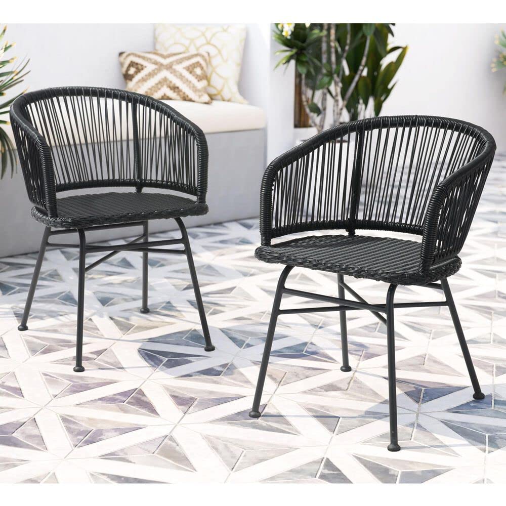 DEVOKO Outdoor Dining Chairs Set,2 Piece Bistro Dining Chairs, Rope Single Chair Set, Black Color