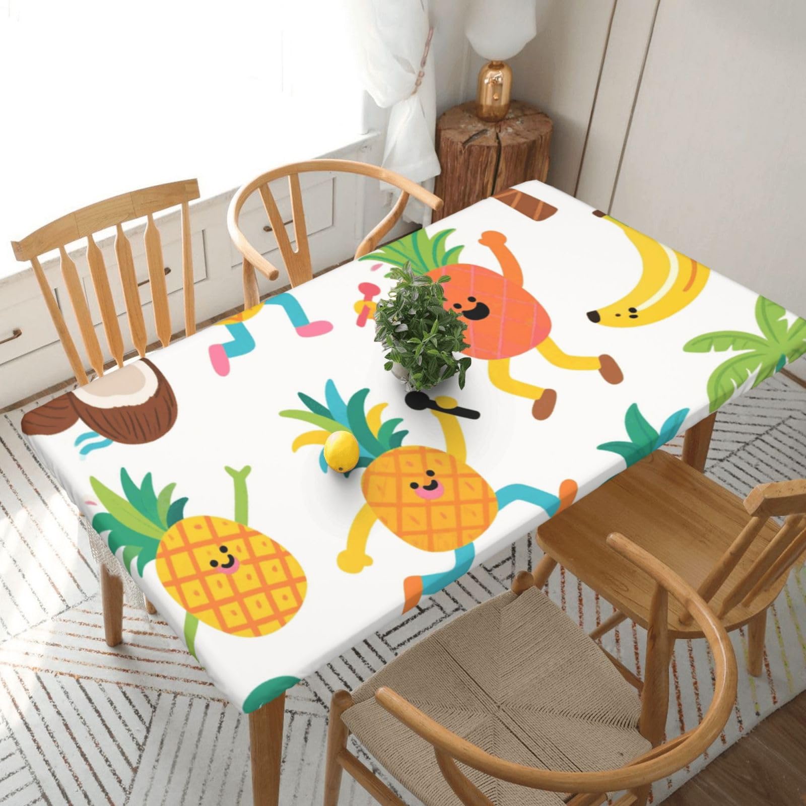 Fodpand Black Pineapples Spandex Fitted Tablecloth For 5 Foot Rectangle Tables,Waterproof Picnic Table Cover Stretch Table Cloth Washable Table Protector For Picnic, Camping, Outdoor
