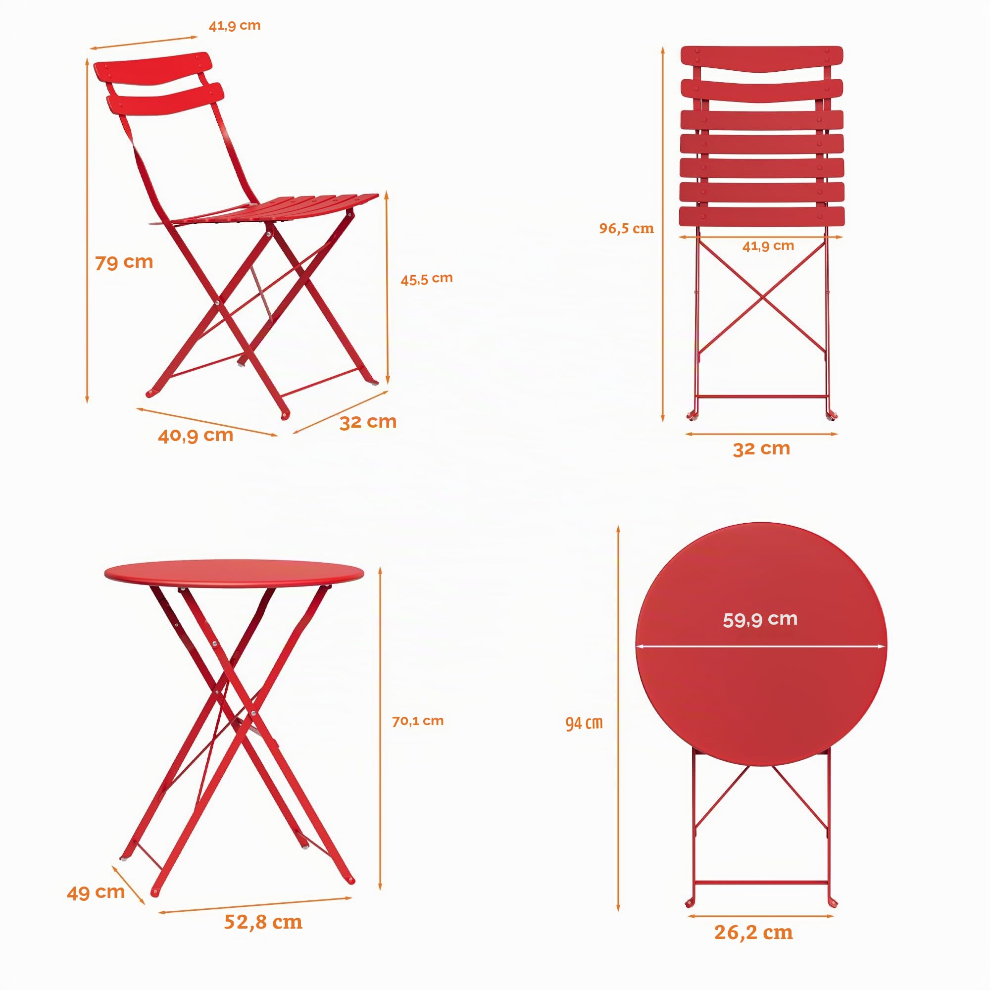 Bistroset 3-Teilig Mit Bistrotisch&2 Klappbaren Stühlen, Gartenmöbel Set