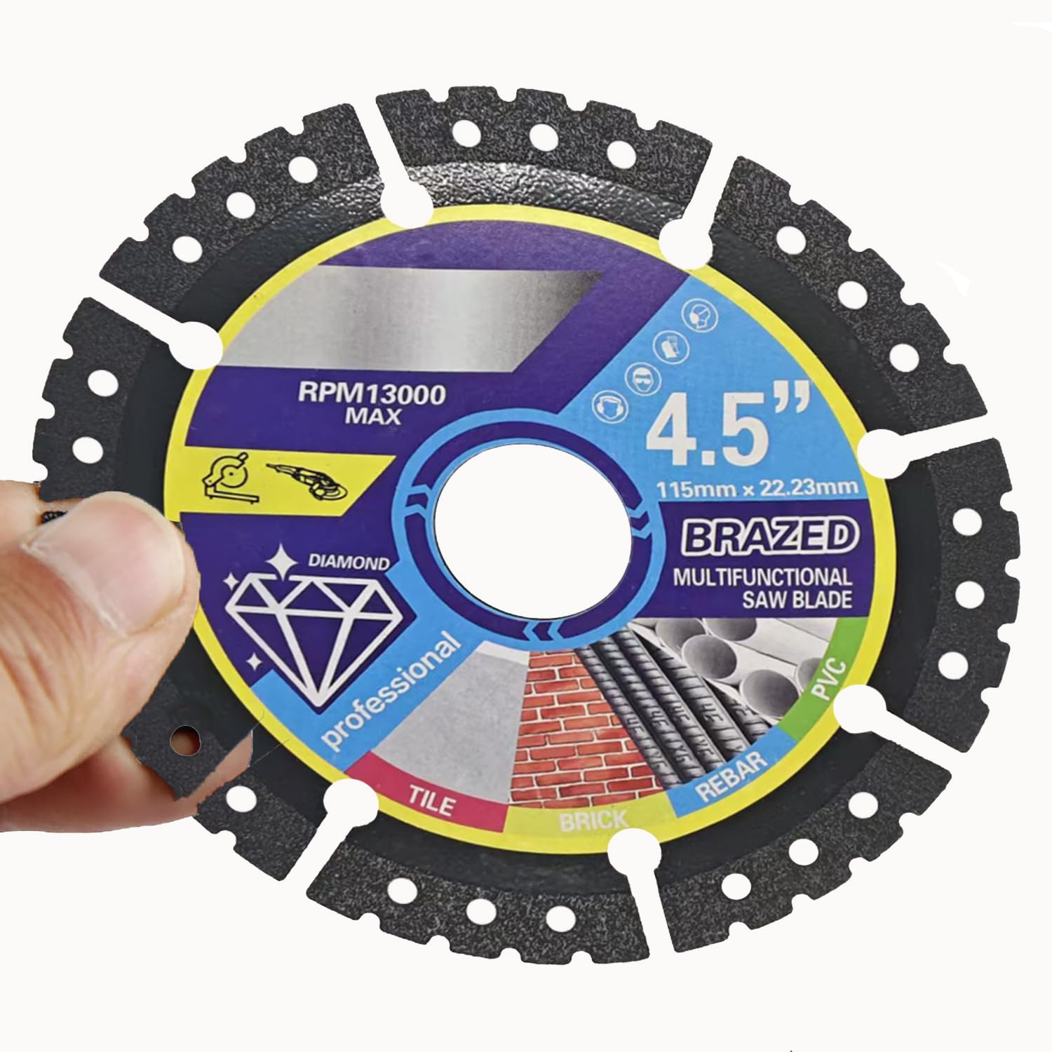 3-Pack 4.5" Vacuum Brazed Diamond Cutting Discs – Durable Multi-Pore Angle Grinder Blades for Cutting Ceramic Tile/Porcelain/Glass/Marble/Granite/Stone