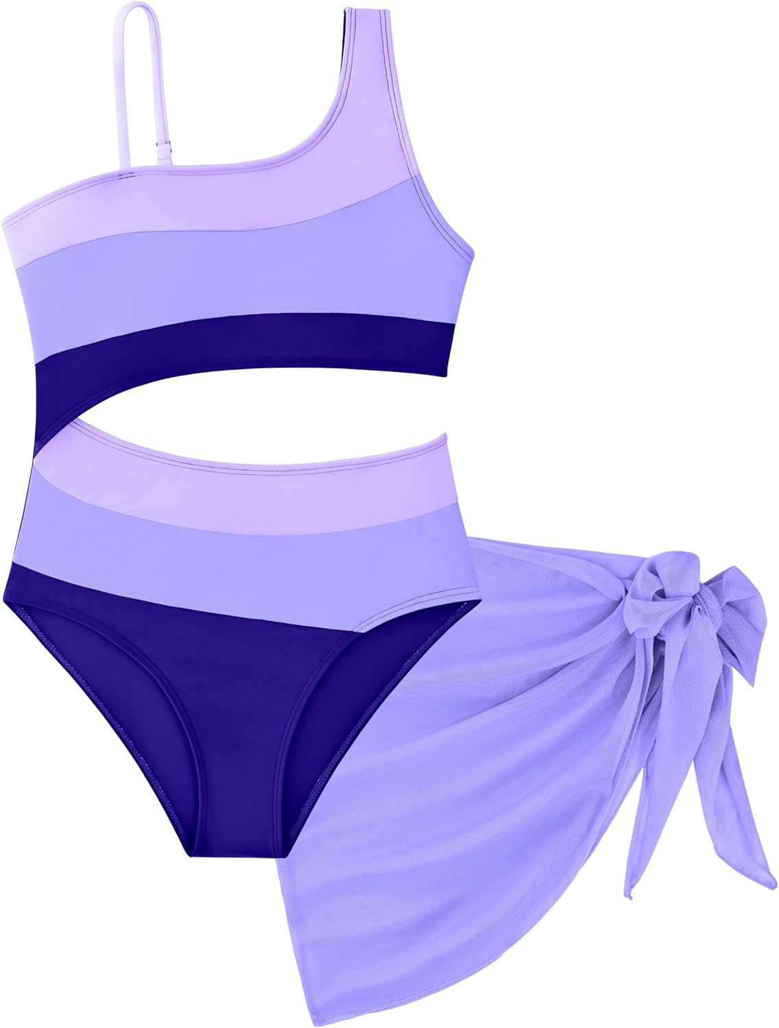 Girls Swimsuit One Piece Bathing Suit with Mesh Cover Up Adjustable Straps Swimwear 7-16Y