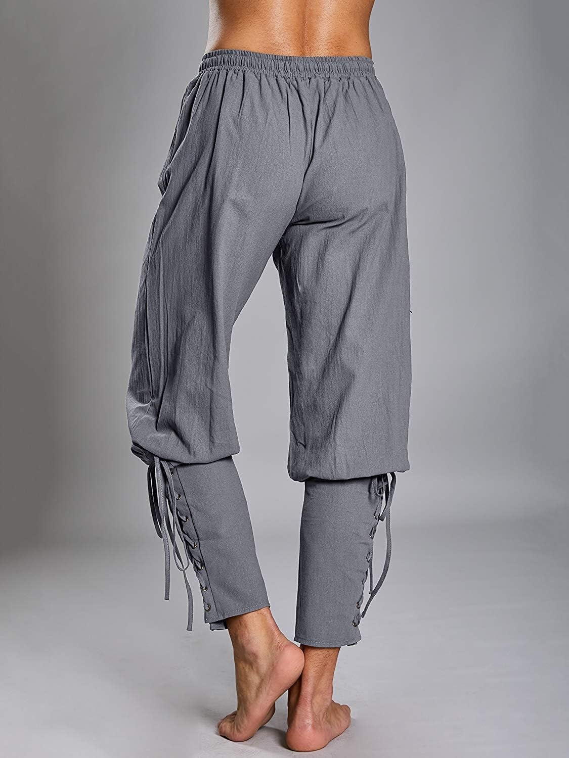 Runcati Mens Medieval Ankle Pants Renaissance Viking Pirate Lace Up Tapered Halloween Linen Costume Trousers - Image 6