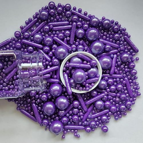 Miniatura 2 de Gránulos comestibles de azúcar con perlas moradas, tamaño mixto, para hornear, decoraciones comestibles para pasteles, decoración de galletas, boda,