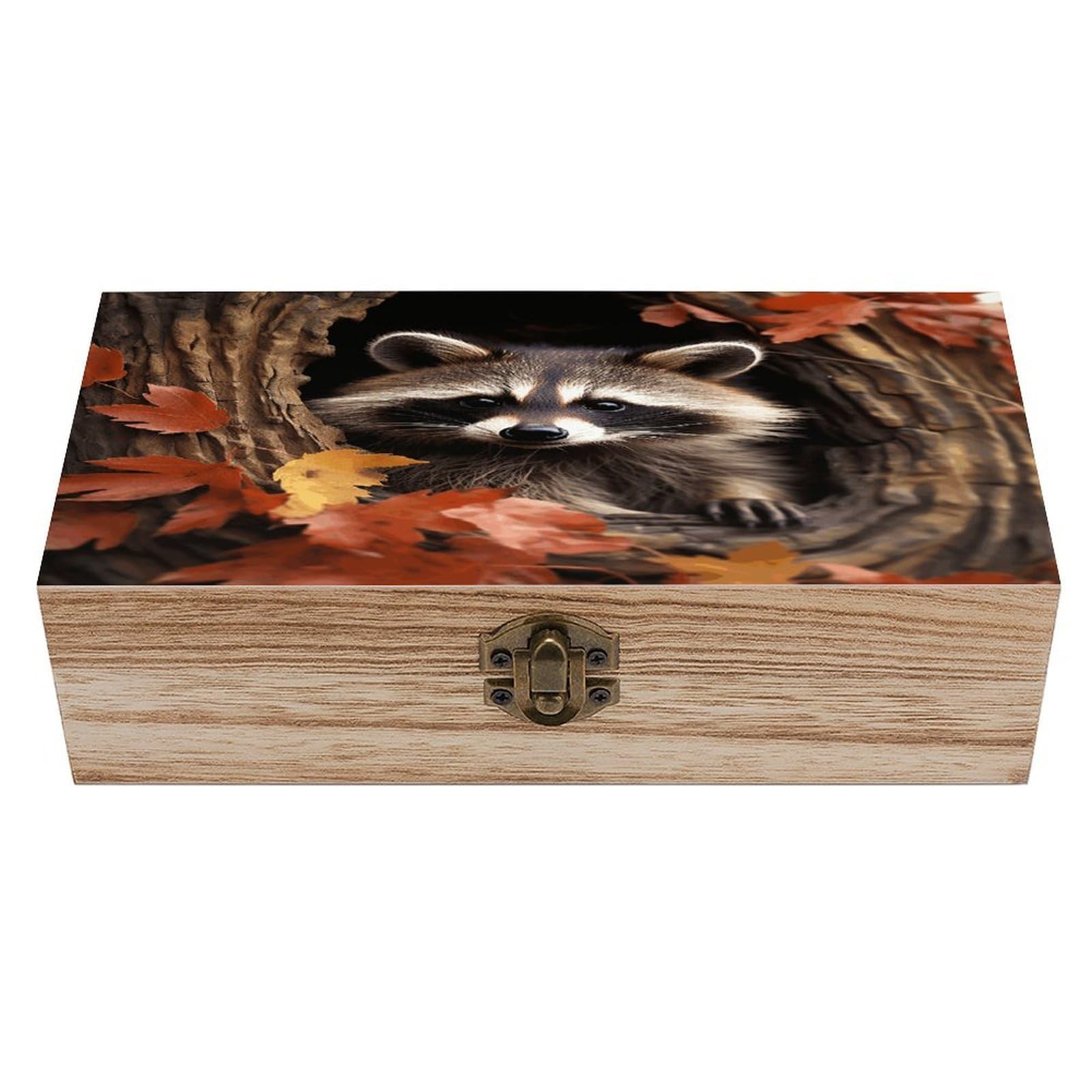 VstaDank Raccoon in The Fall Tree Hole Wooden Storage Box Wooden Keepsake Box with Hinged Lid Exquisite Solid Wood Decorative Jewelry Case Memory Box for Jewelry Photos Letters Crafts Trinkets