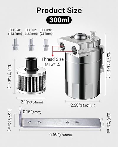 Vista 3 de EVIL ENERGY Lata de captura de aceite, kit universal de lata de captura deflectada con filtro de respiradero, tanque separador de aceite de aire