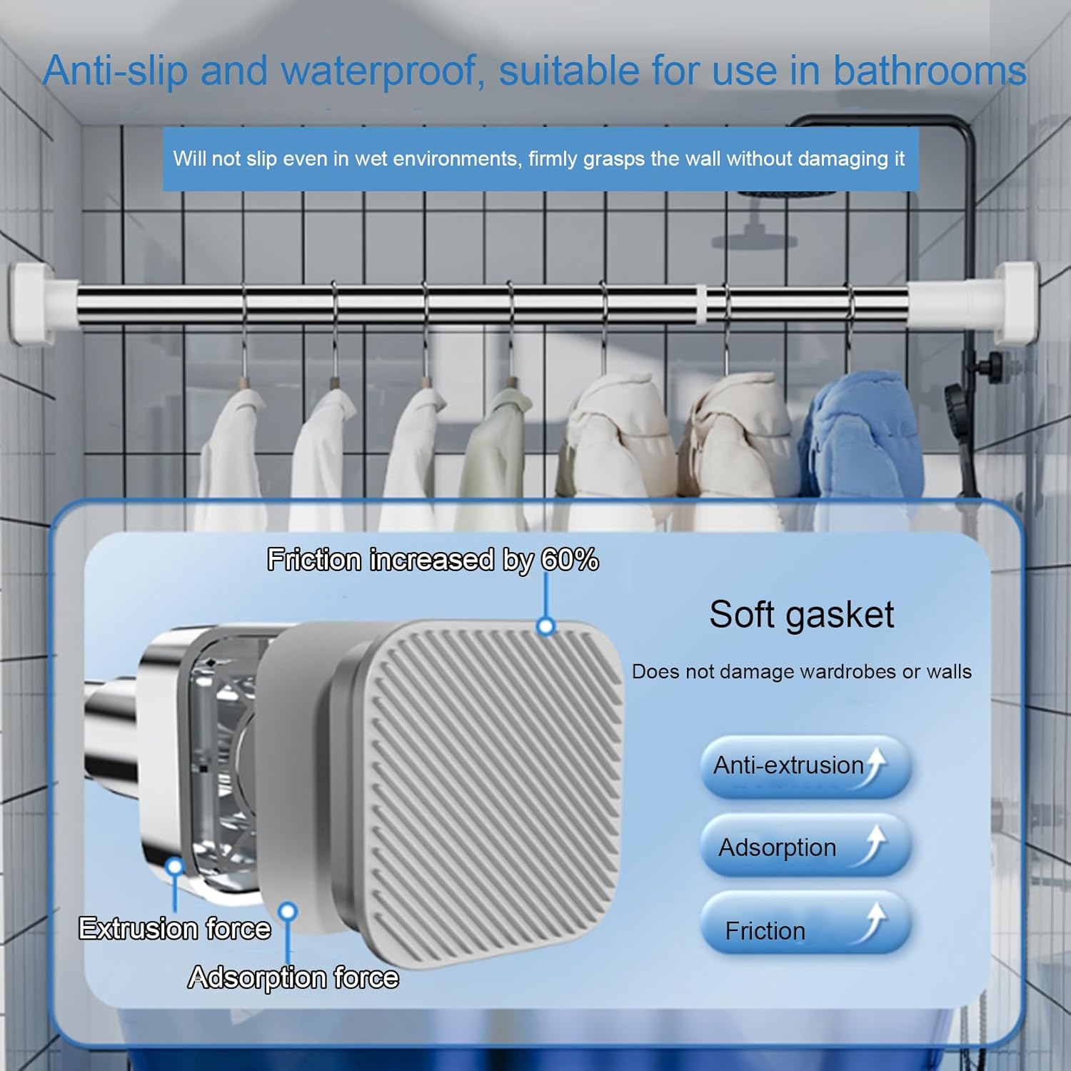 Adjustable Stainless Steel Shower Curtain Rod - Punch-Free Tension Rod, Telescopic Drapery Rod for Bathroom, Extendable 70-120cm, Easy Installation & Modern Design