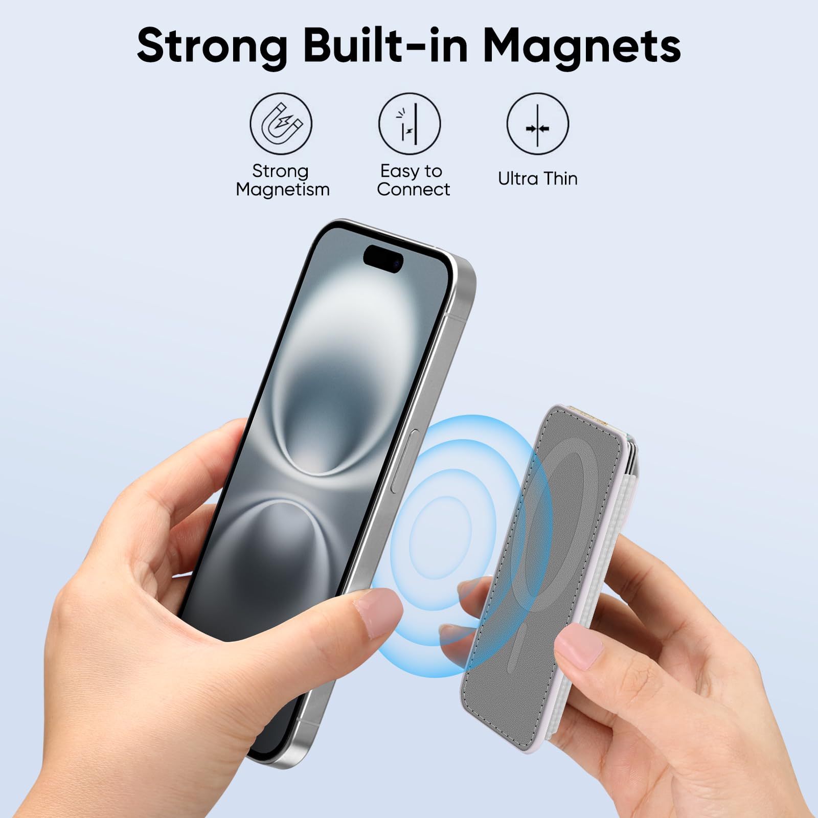 CASEBOT Magnetyczny uchwyt na karty do iPhone 17/16/15/14/13/12, pasuje do 6 kart, bezpieczne blokowanie RFID, smukły portfel na karty kredytowe dla kobiet i mężczyzn, żółw