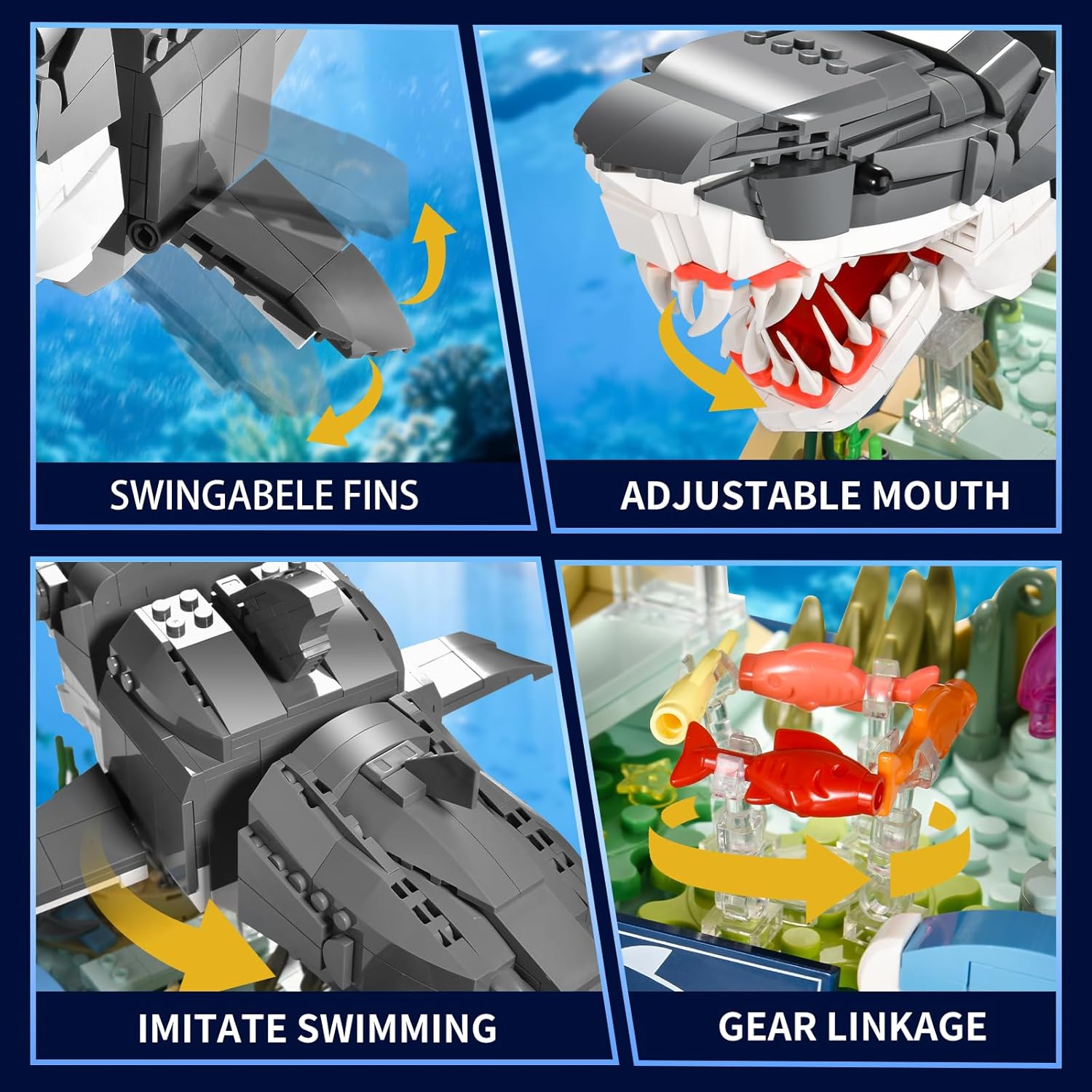 Mechanical Shark Building Set for Adults,Fish Model Builing Blocks,Movable Sea Animals Toys with Stand for Bedroom or Shelf Decor,Teens Boys Girls Ages 8+,1031PCS