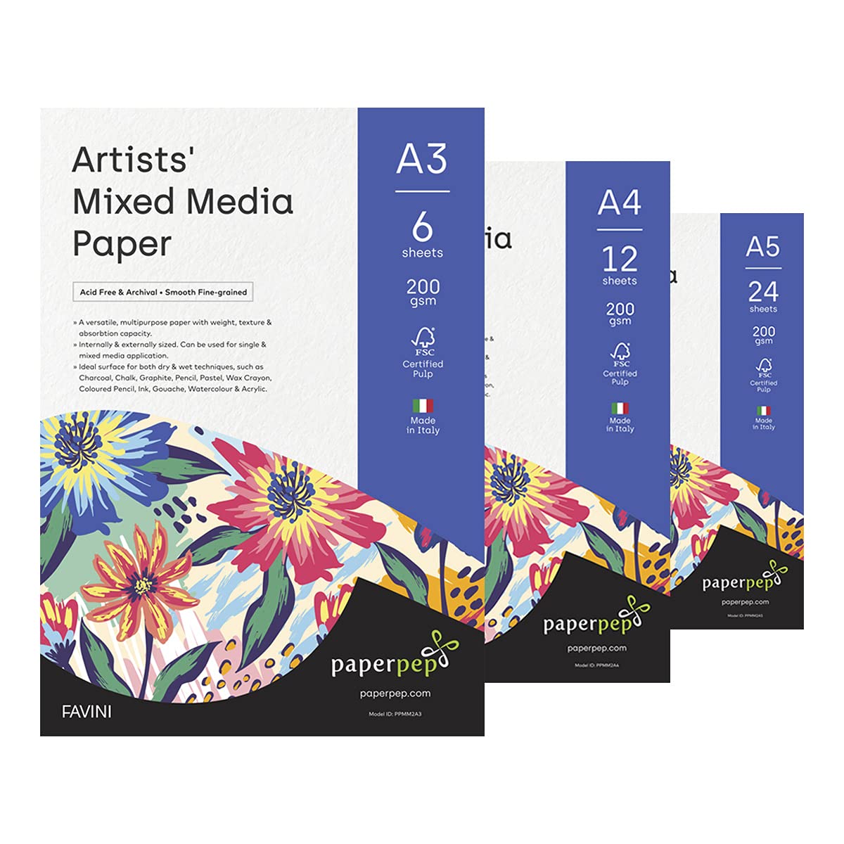 PaperPep Artists Mixed Media Paper 200GSM A3 (Pack of 6) + A4 (Pack of 12) + A5 (Pack of 24) for Charcoal, Chalk, Graphite, Pencil, Pastel,Coloured Pencil, Ink, Gouache for Artists & Amateurs (B099S4ZQM8) Amazon Price History, Amazon Price Tracker