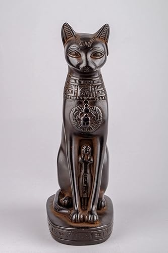 Miniatura 2 de Estatua egipcia antigua de la diosa Bastet gato de piedra negra pesada fabricada en Egipto Bastet en su forma tardía de una mujer cabeza de gato en