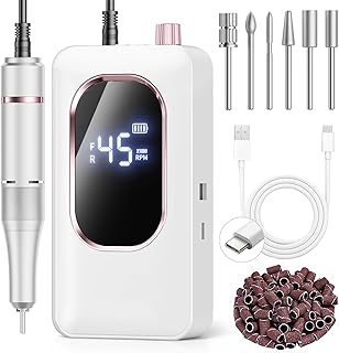 Professional Electric Nail Drill 45000RPM, Portable Nail File for Acrylic Gel Nails, Cordless Rechargeable Salon-Grade Ultra Power Nail Drill Kit for Shaping, Polishing & Removing Gel Nails