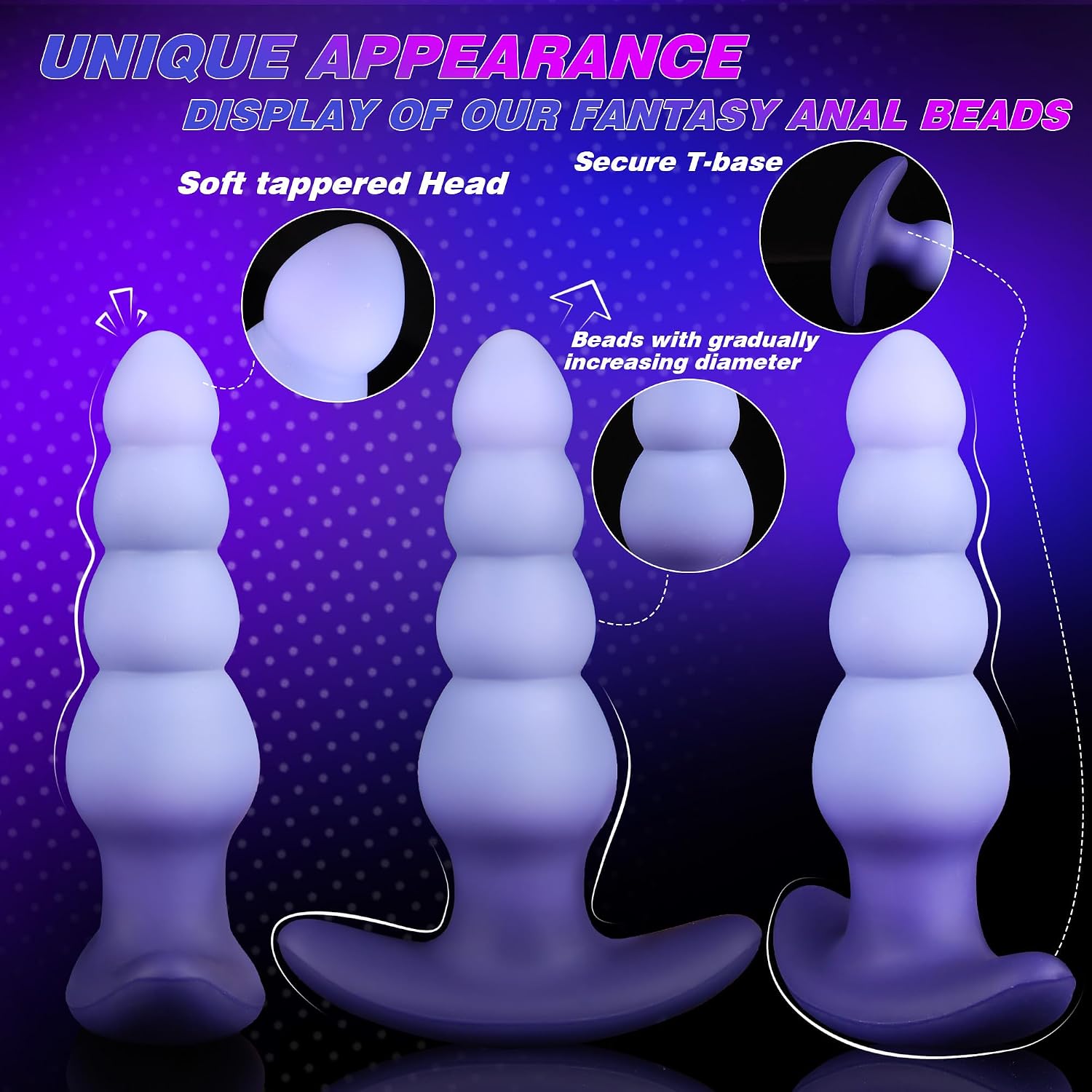 6.9" Silicone Anal Beads Butt Plug, Large Wearable Anal Plug with T-Base