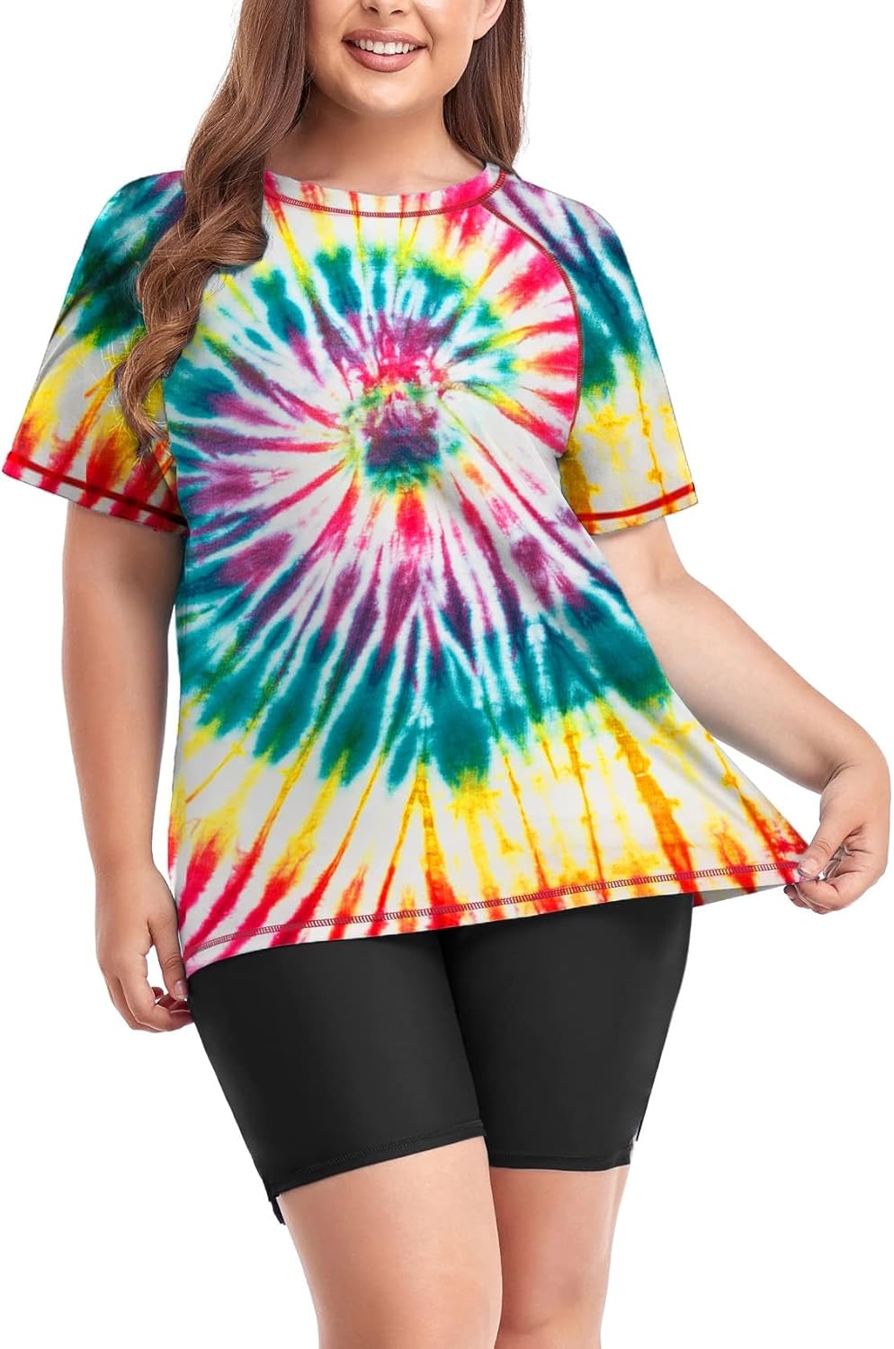 Inno Women's Plus Size 3 Piece Rash Guard Set with Bra Swimsuits Short Sleeve with Boyshorts UPF 50+ Surfing Swimwear, Floral with Bra,4X - Image 4